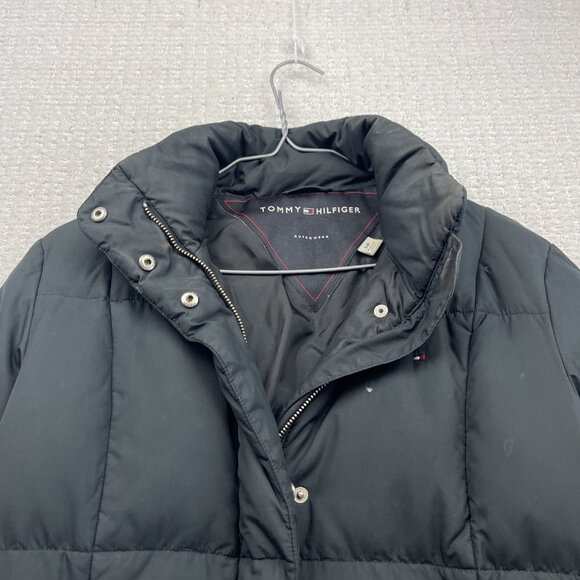 Tommy Hilfiger Black Down Quilted Puffer Jacket Full Zip Women Sz Small Read - Picture 2 of 13
